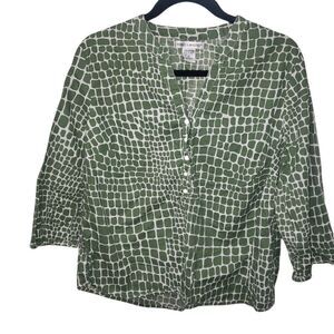 Rebecca Malone Green Square Button Down Blouse Medium
